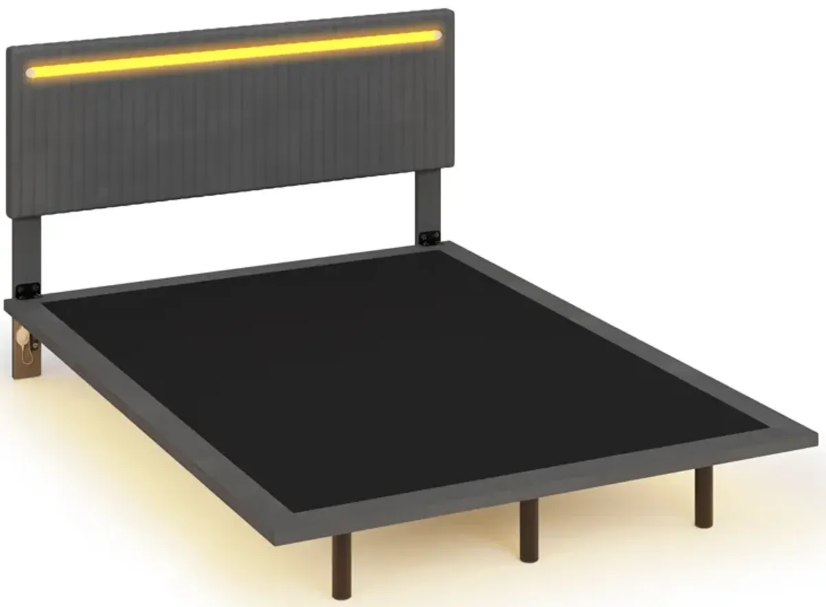 Merax Modern Upholstered Floating Bed Frame with LED Lights