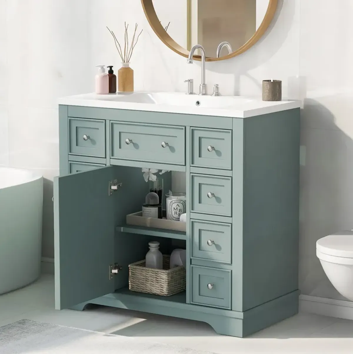 Merax Solid Wood Bathroom Vanity Cabinet with Sink