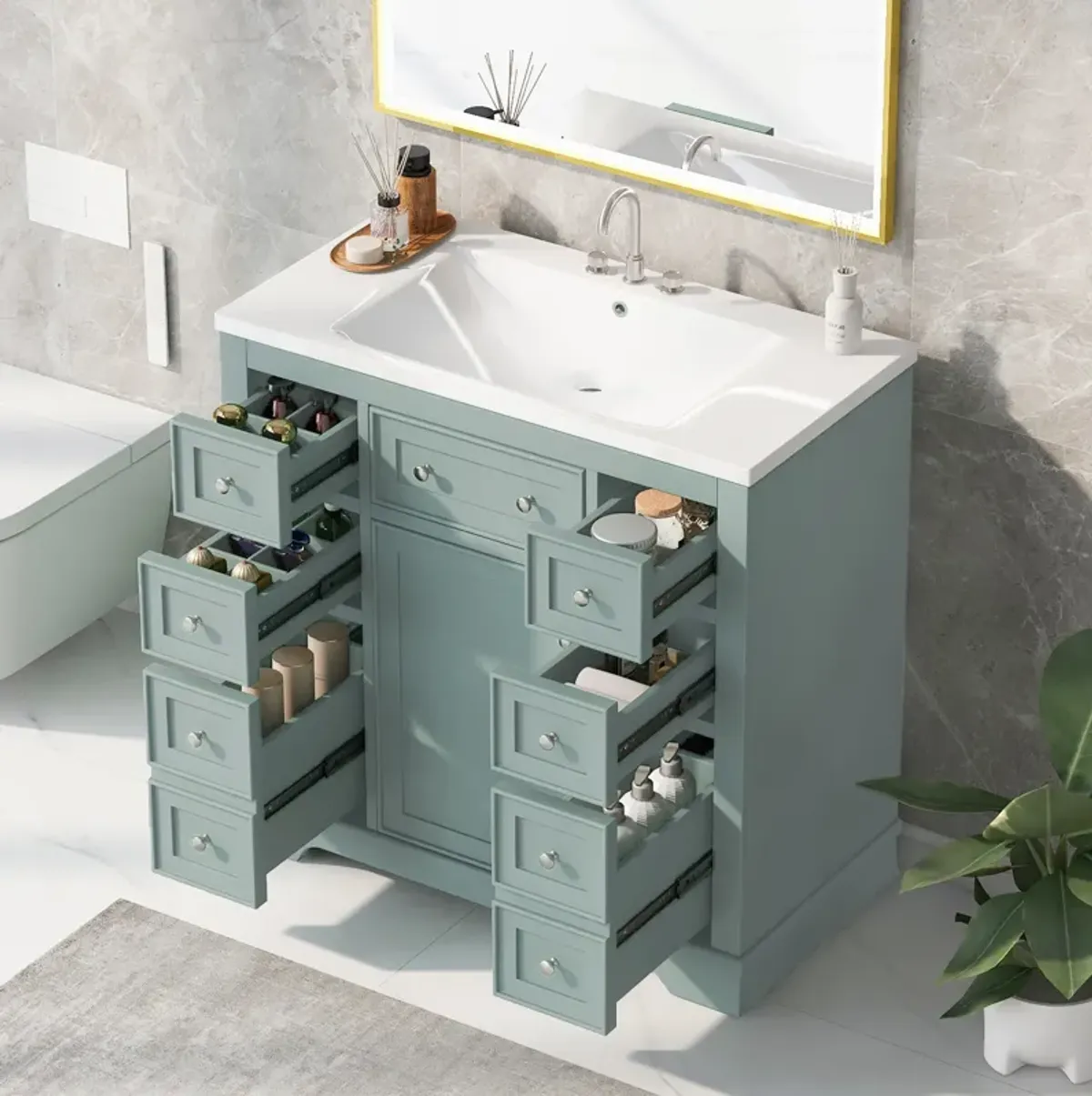 Merax Solid Wood Bathroom Vanity Cabinet with Sink