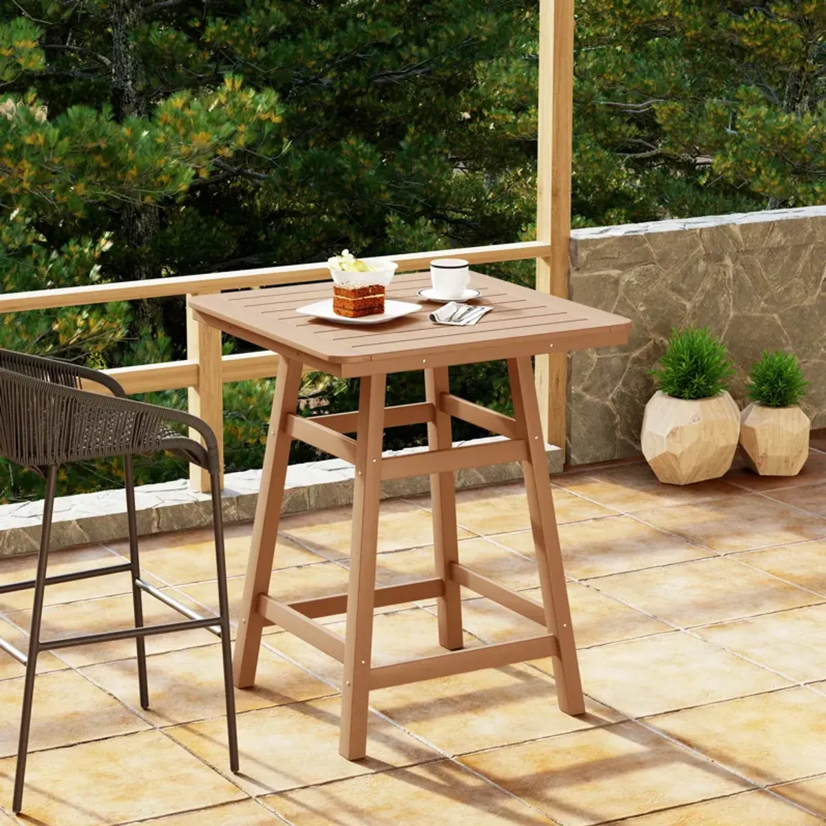 WestinTrends Square Outdoor Patio Counter High Bistro Bar Table With Umbrella Hole