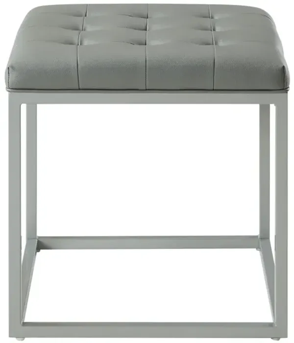 Hivvago 18" Grey Faux Leather and Silver Cube Ottoman