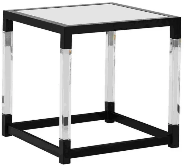 Square End Table with Acrylic Legs and Metal Base, Clear-Benzara