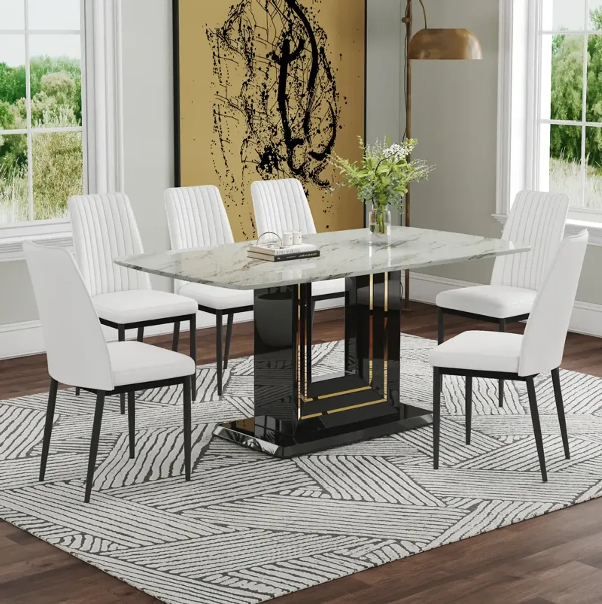 Merax Modern Dining Table with 6 Chairs Set