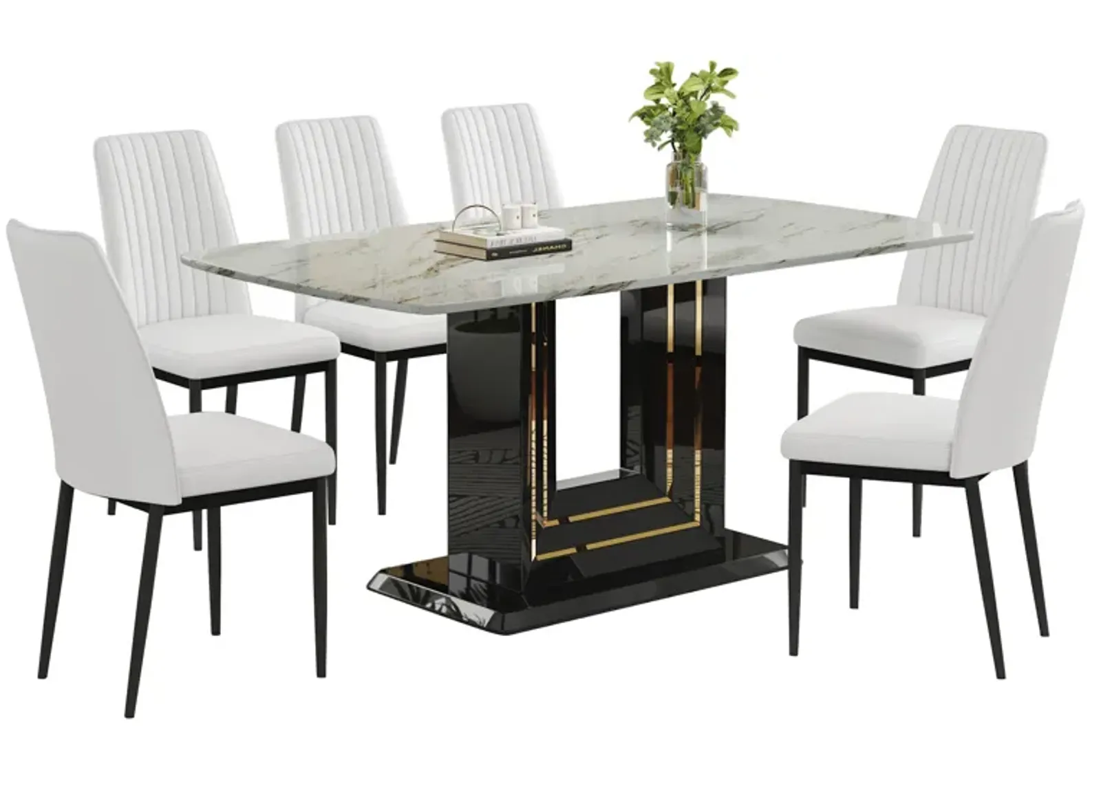 Merax Modern Dining Table with 6 Chairs Set