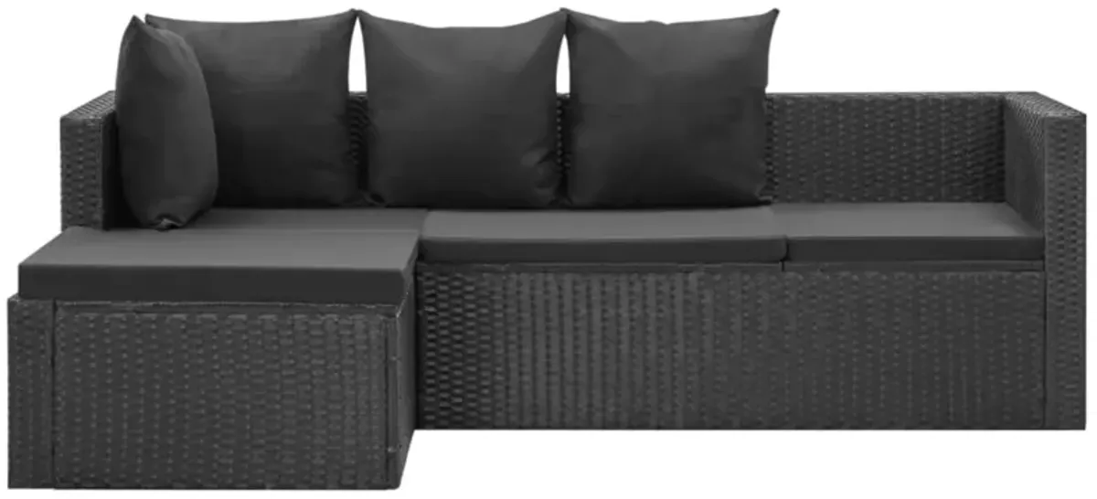 vidaXL 4 Piece Garden Lounge Set Black with Cushions Poly Rattan