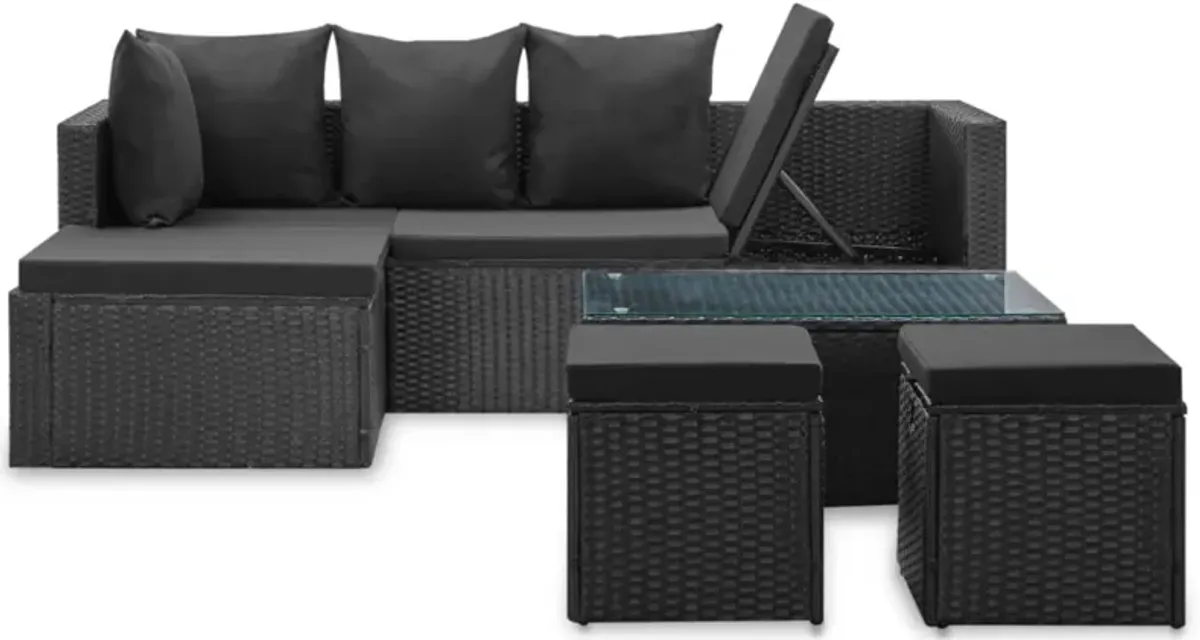 vidaXL 4 Piece Garden Lounge Set Black with Cushions Poly Rattan