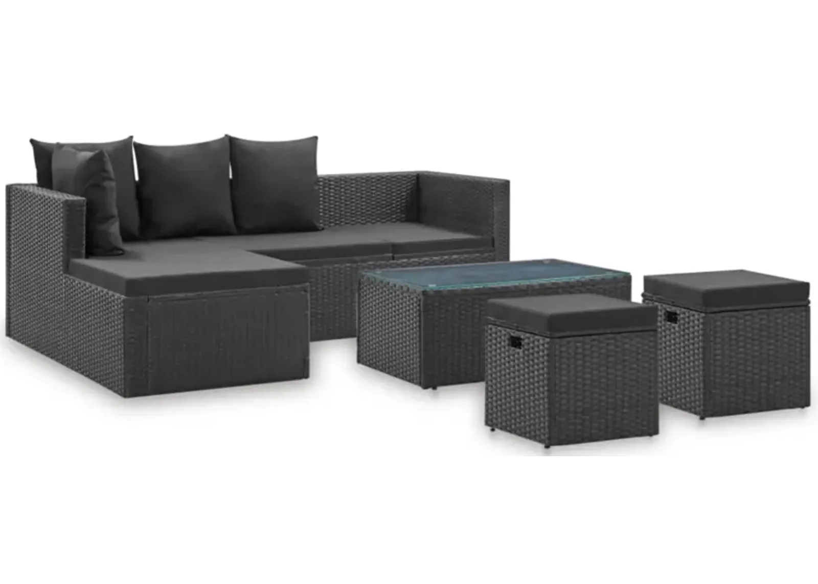 vidaXL 4 Piece Garden Lounge Set Black with Cushions Poly Rattan