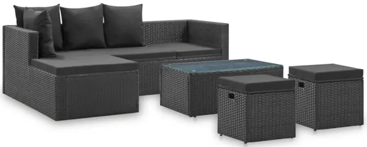 vidaXL 4 Piece Garden Lounge Set Black with Cushions Poly Rattan