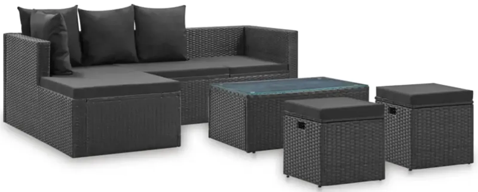 vidaXL 4 Piece Garden Lounge Set Black with Cushions Poly Rattan