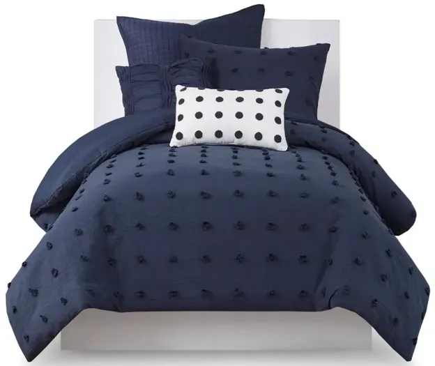 Gracie Mills Mikel Chenille Dot Cotton Jacquard Comforter Set with Euro Shams and Throw Pillows