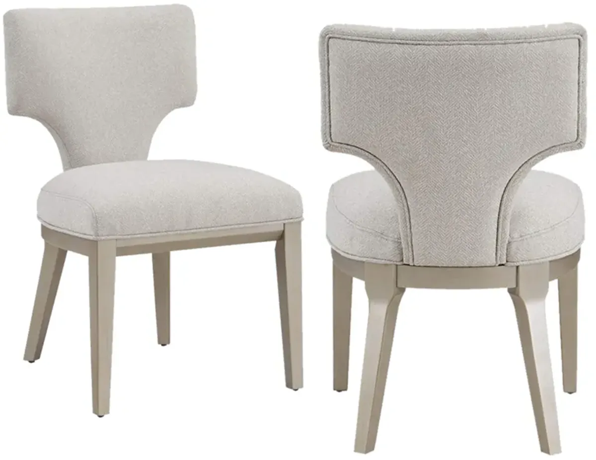 Kyna 21 Inch Side Dining Chair Set of 2, Curved Backrest, Champagne Linen - Benzara