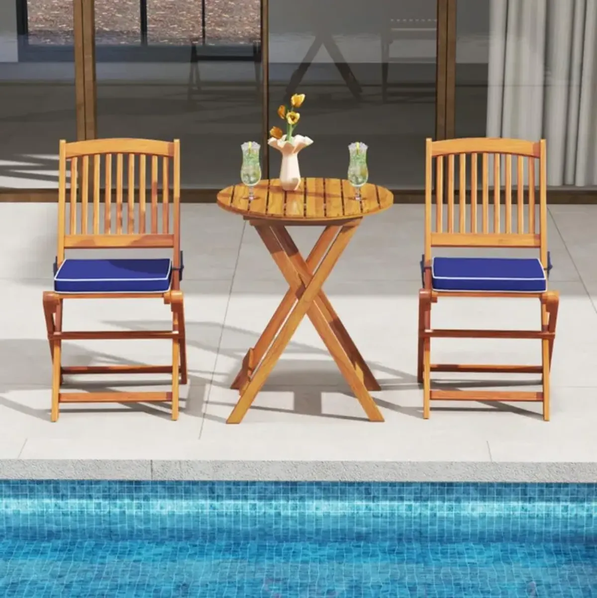 Hivvago Outdoor Folding Chairs with Seat Cushions Set of 2