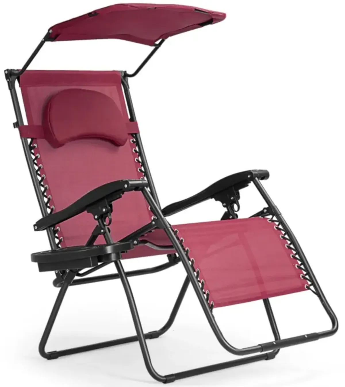 Hivvago Folding Recliner Lounge Chair with Shade Canopy Cup Holder