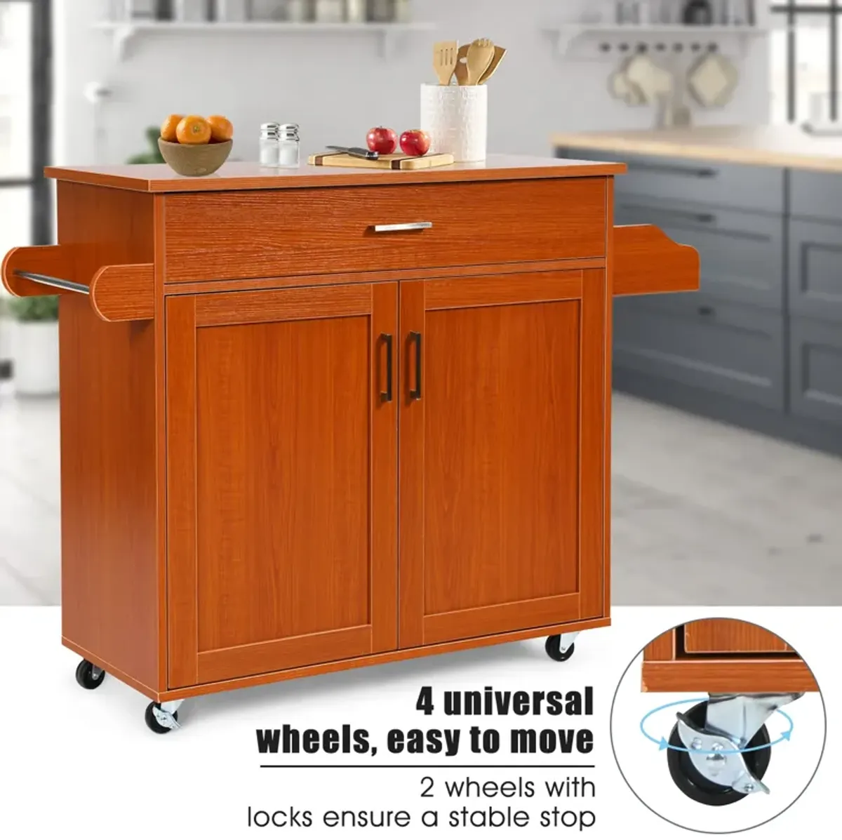 Rolling Kitchen Island Cart with Towel and Spice Rack