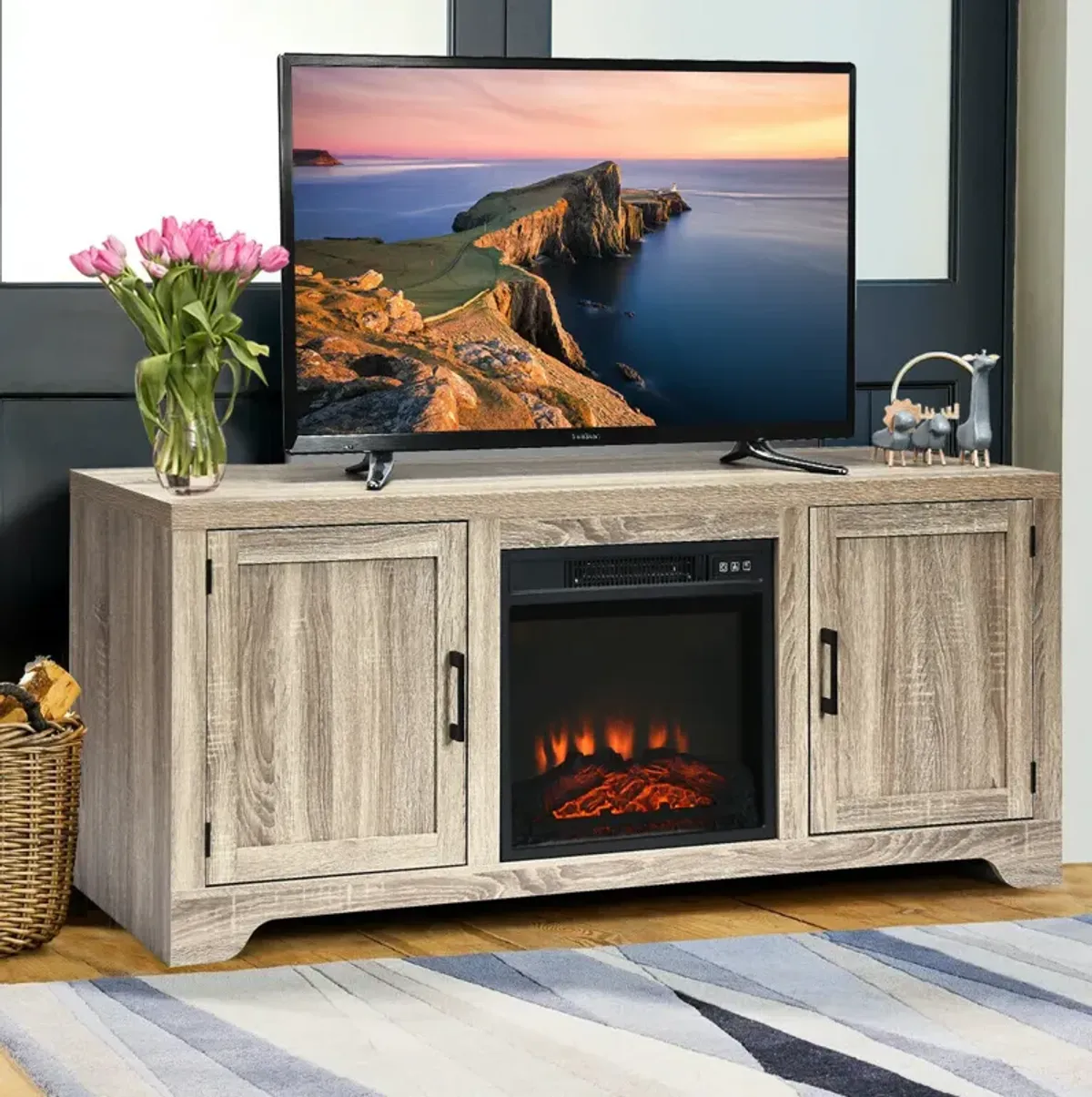 Media Component TV Stand with Adjustable Shelves