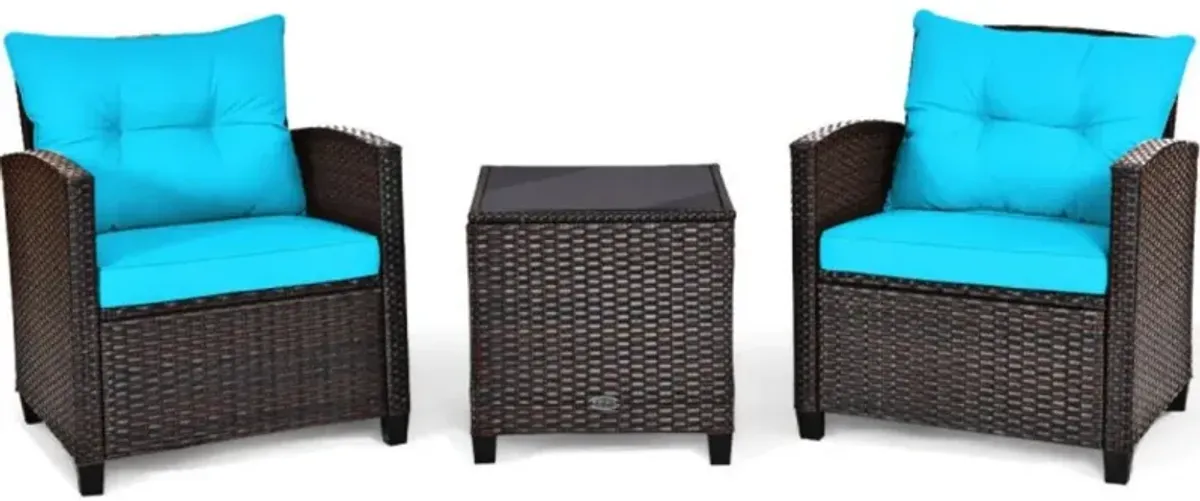 Hivvago 3 Pieces Rattan Patio Furniture Set with Washable Cushion