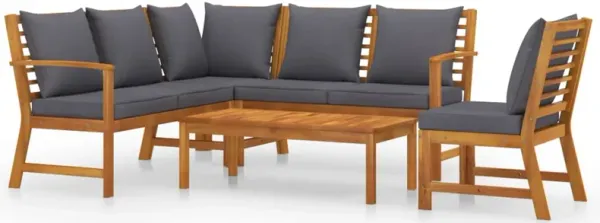 Roma 5pc Outdoor Modular Sofa Set, Dark Gray, Brown Wood Coffee Table - Benzara
