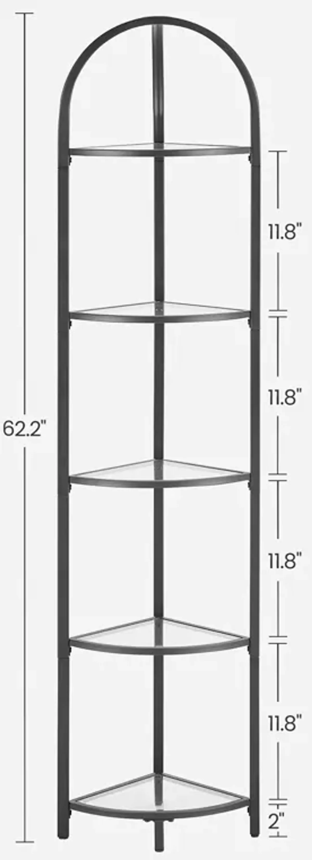 Contemporary 5-Tier Corner Shelf Stylish Tempered Glass Storage