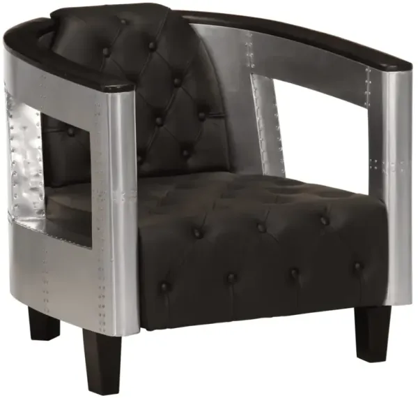 Aviator Armchair Black Real Leather