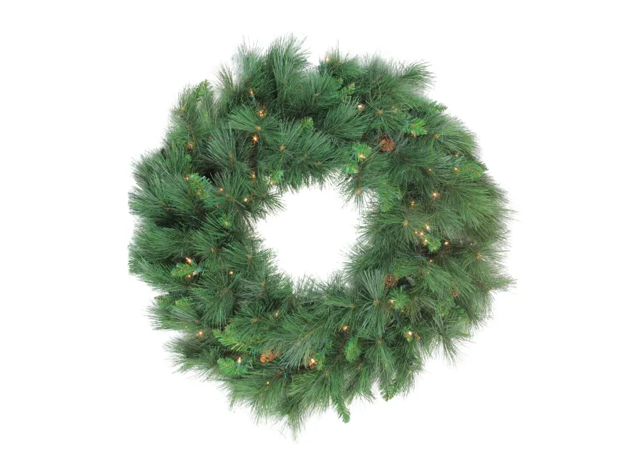 Pre-lit White Valley Pine Artificial Christmas Wreath  48-inch  Clear Lights