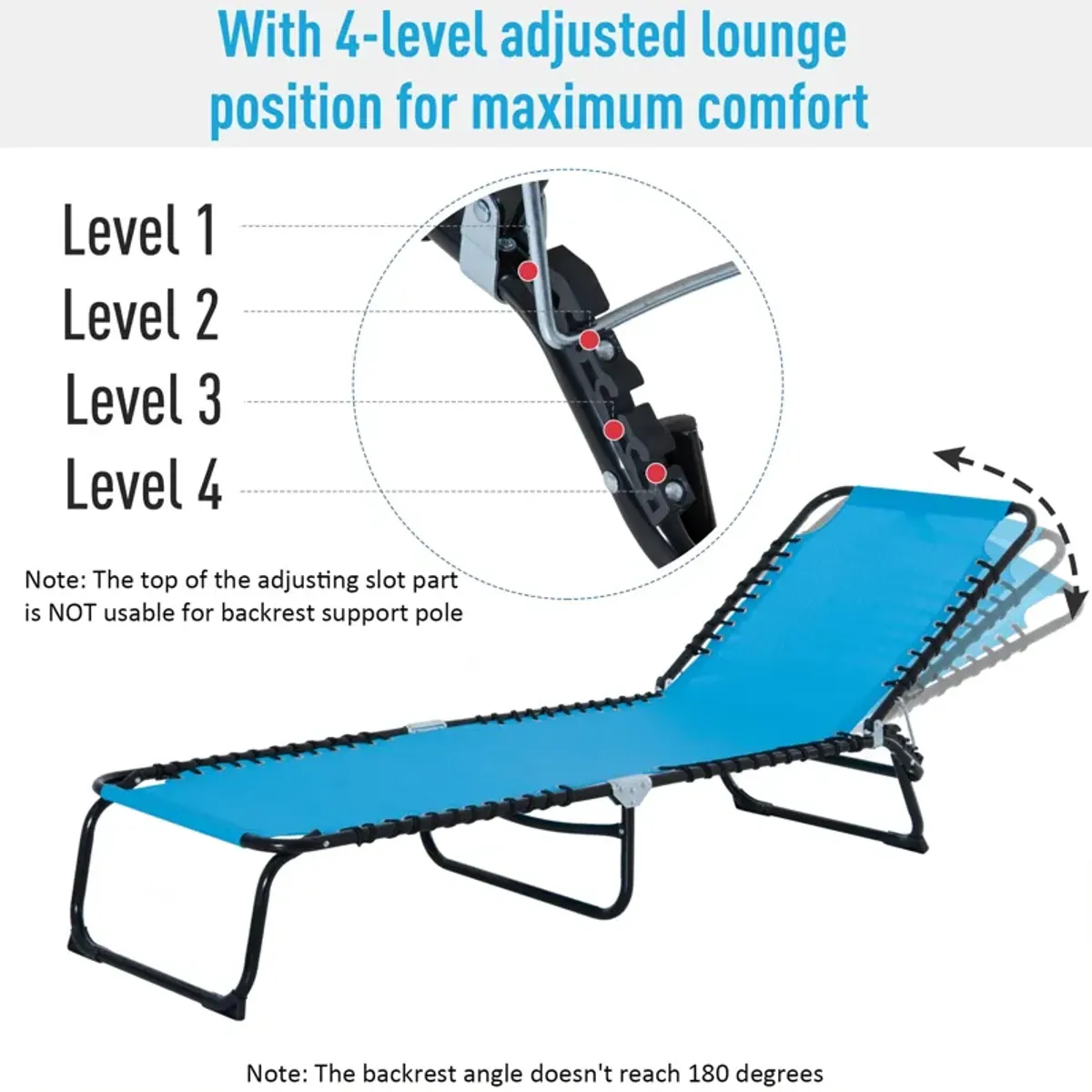 Light Blue Outdoor Bed: 4-Position Portable Reclining Chaise Lounge