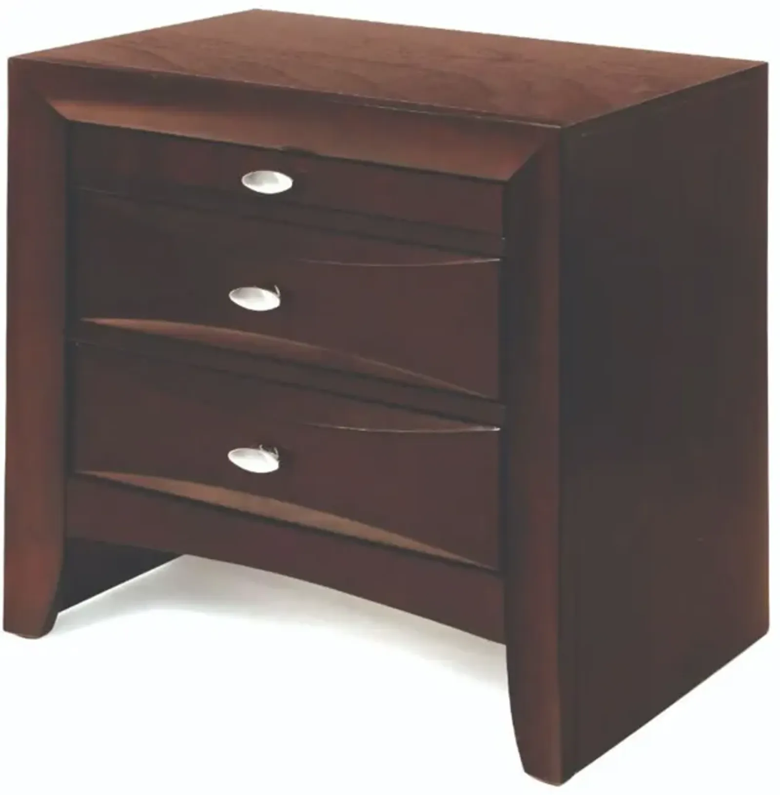 Contemporary Style Wooden Nightstand with Three Drawers and Metal Knobs, Brown-Benzara