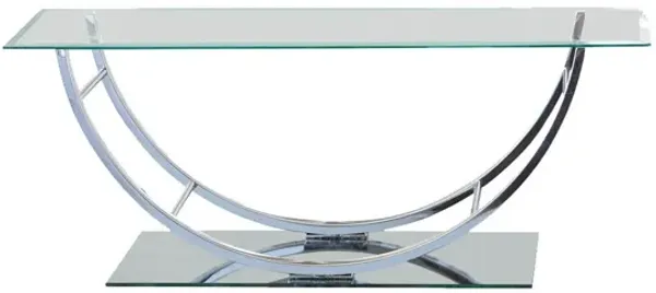 Tempered Glass Top Coffee Table with U Shape Metal Frame, Chrome and Clear-Benzara