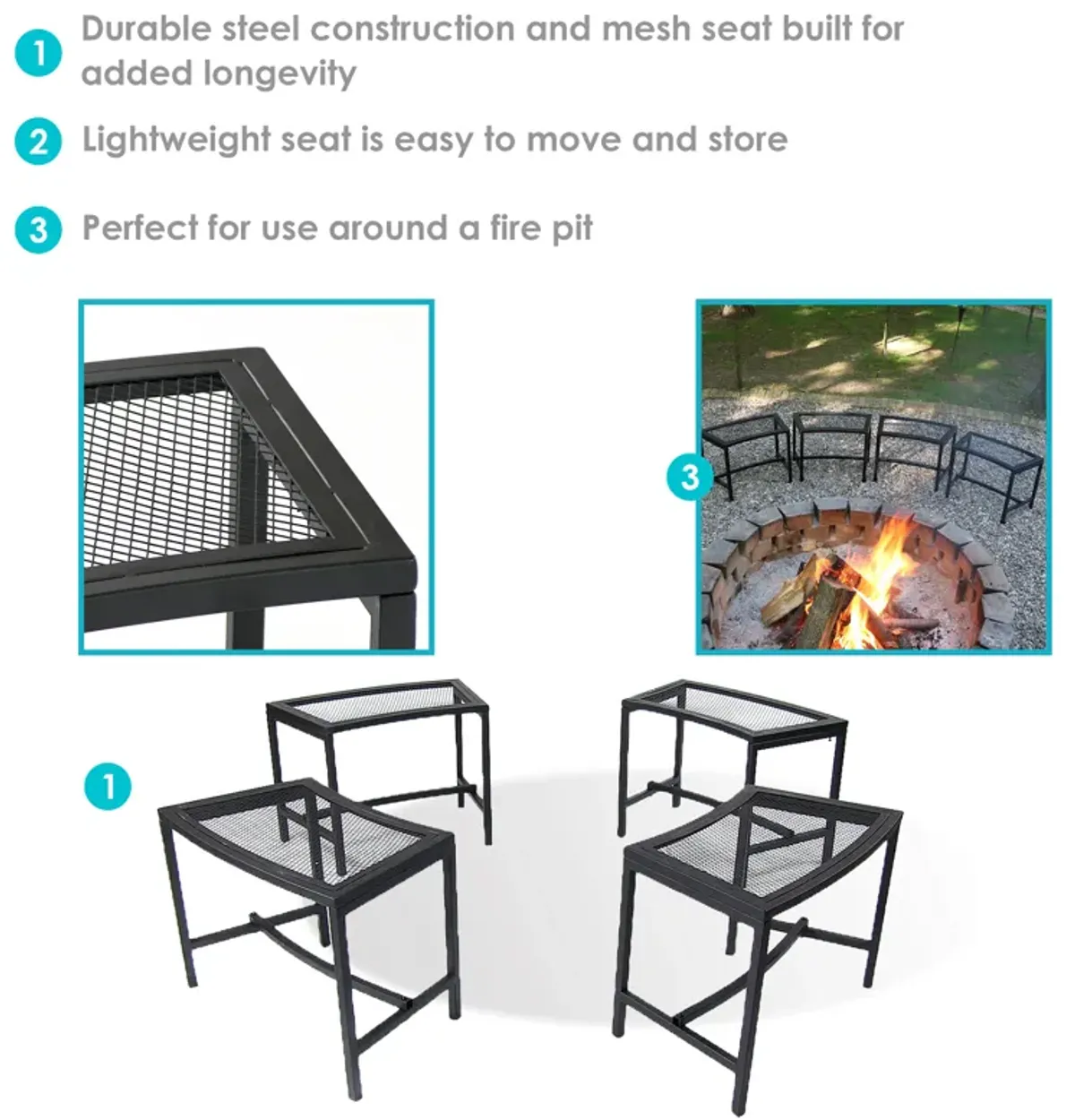 Sunnydaze Mesh Metal Patio Curved Fire Pit Bench - Black