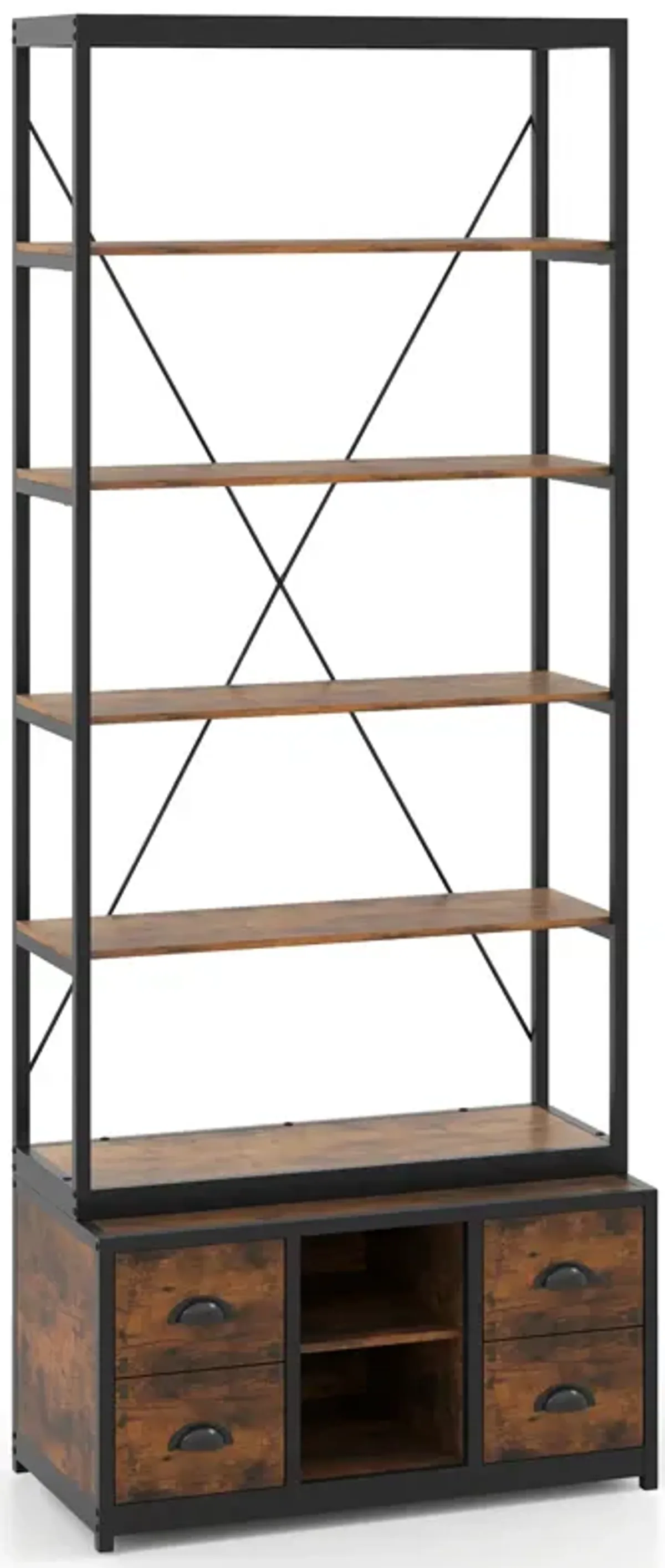 8-Tier Bookshelf with Fabric Drawers and Sturdy Metal Frame – Organizer for Living Room