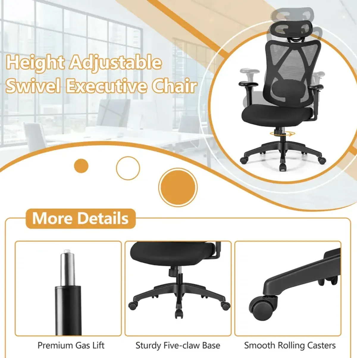 Costway Reclining Mesh Office Chair Swivel Chair w/ Adjustable Lumbar Support