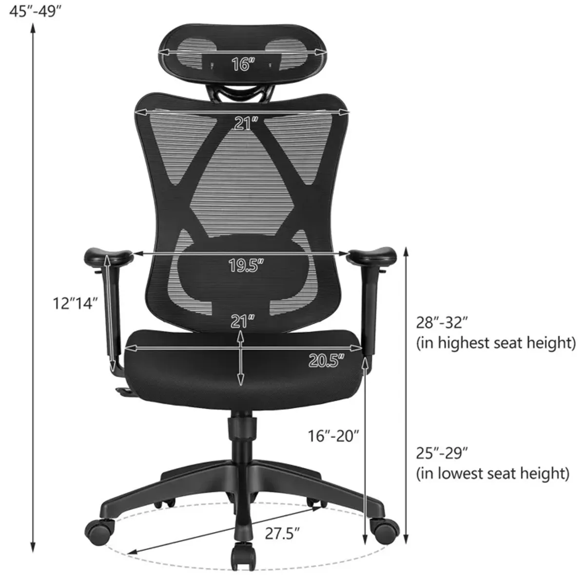 Costway Reclining Mesh Office Chair Swivel Chair w/ Adjustable Lumbar Support