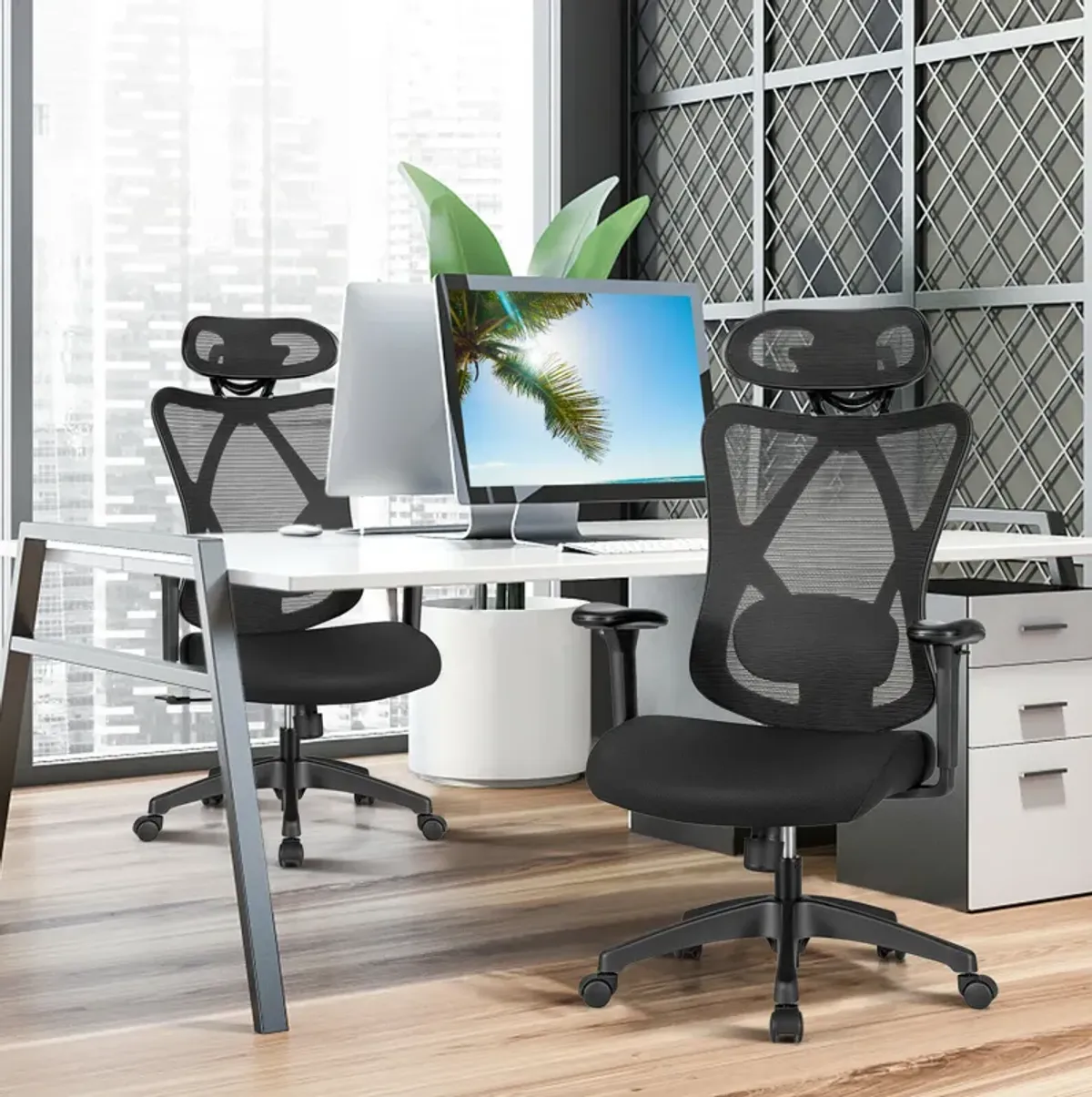 Costway Reclining Mesh Office Chair Swivel Chair w/ Adjustable Lumbar Support