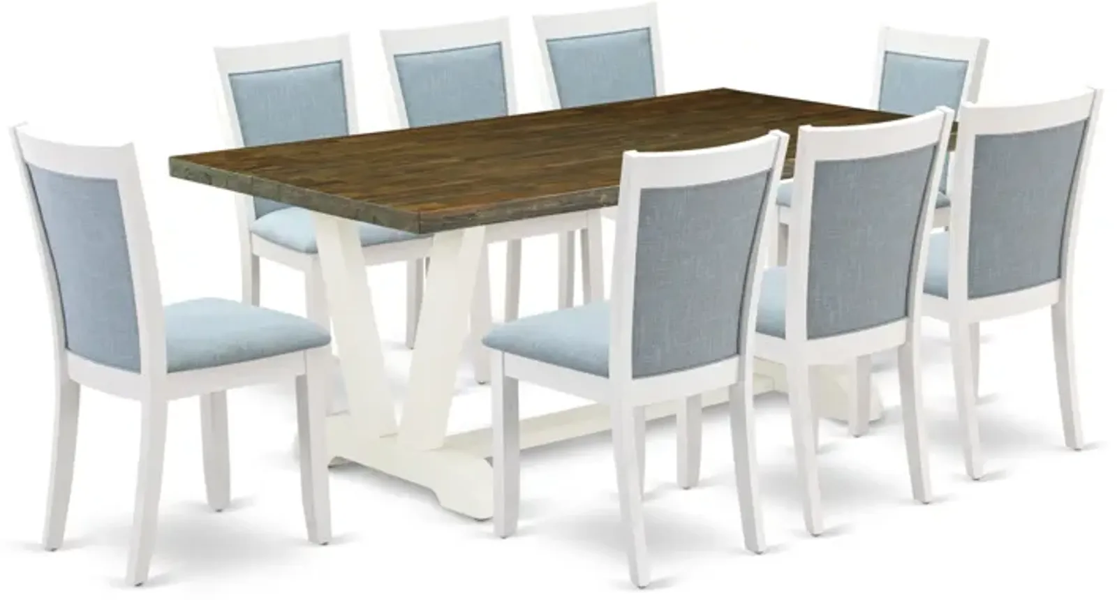 East West Furniture V077MZ015-9 9Pc Dining Set - Rectangular Table and 8 Parson Chairs - Multi-Color Color