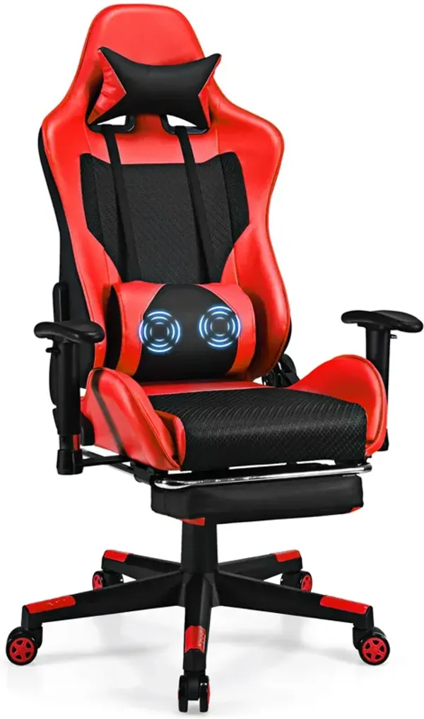 Costway Massage Gaming Chair Reclining Racing Office Computer Chair with Footrest Red