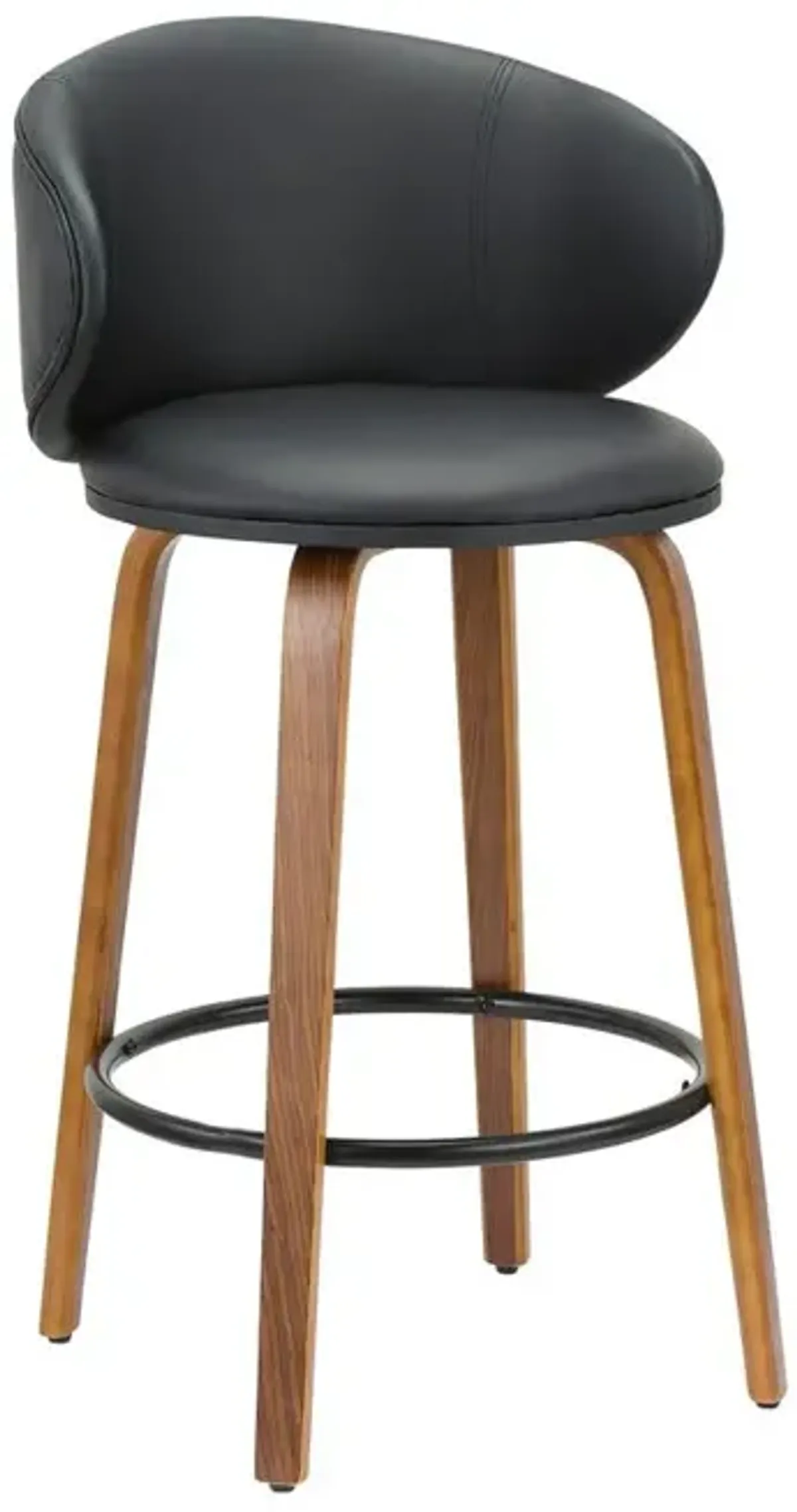 26''H Pu Stool With Wood Leg, Set Of 2