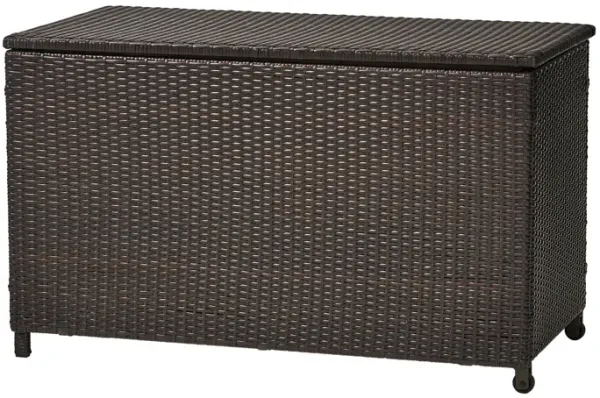 Laki Outdoor Storage Chest, Brown PE Rattan Wicker, Aluminum, 53 Inch - Benzara