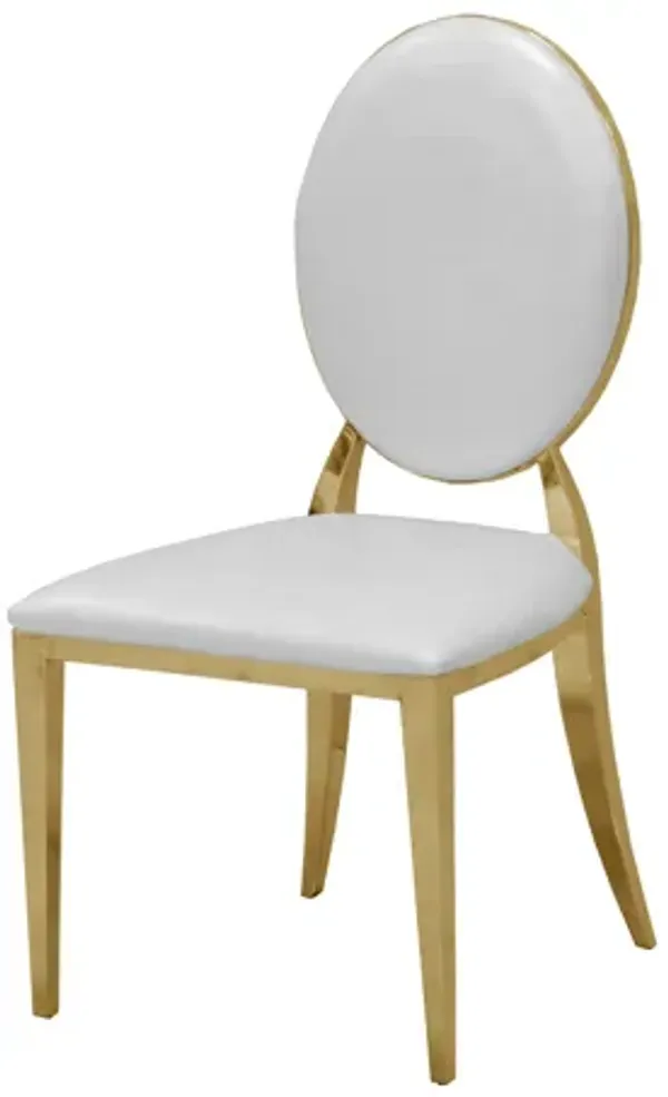 Leatherette Dining Chair Set Of 2, Oval Backrest Design And Stainless Steel Legs