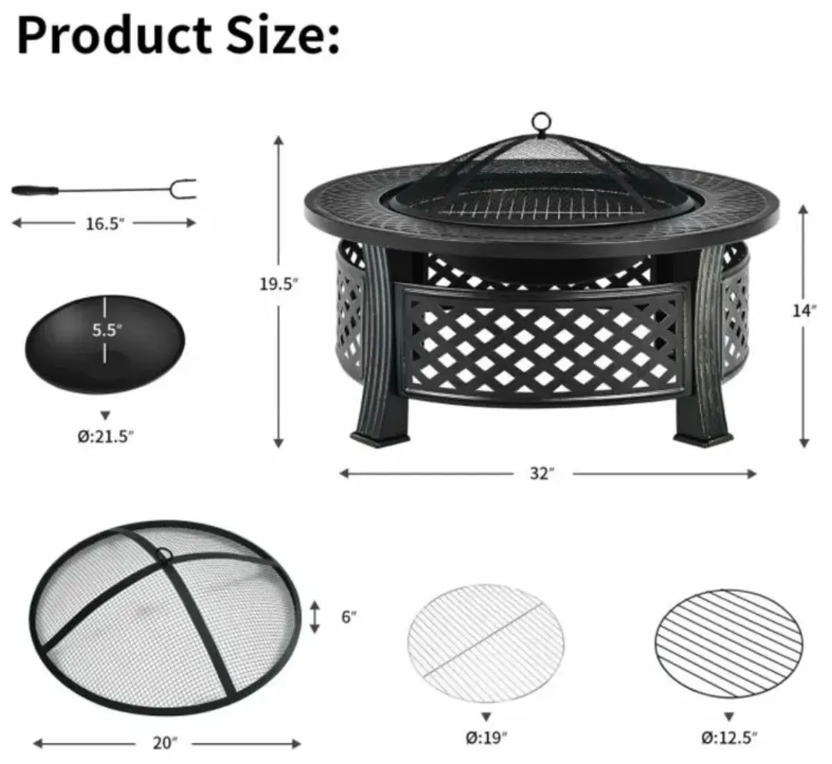 Hivvago Outdoor Fire Pit with BBQ Grill and High-temp Resistance Finish