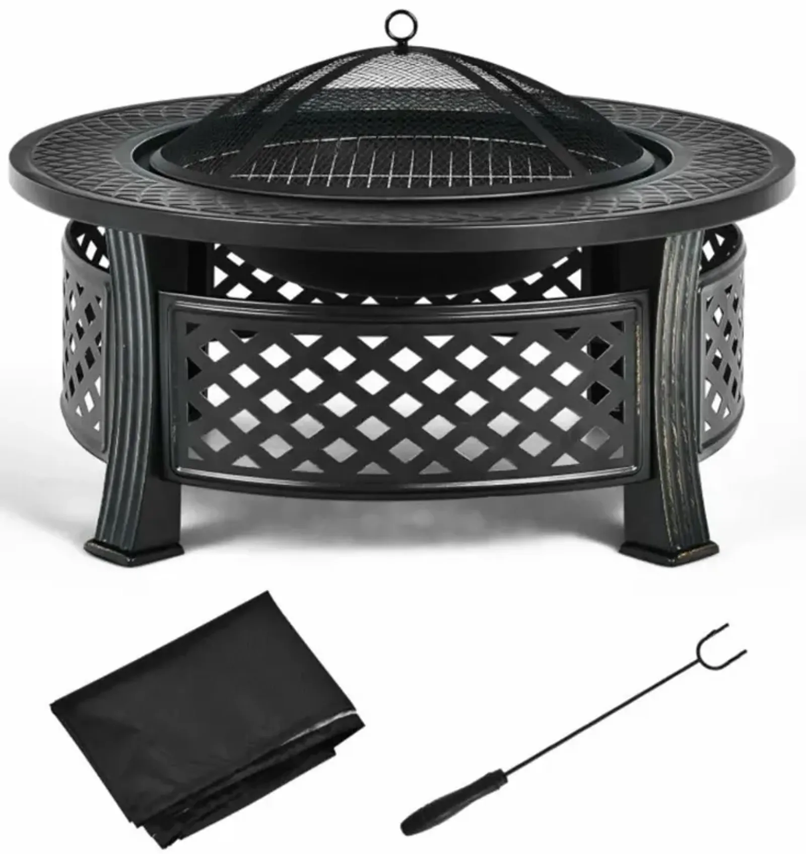 Hivvago Outdoor Fire Pit with BBQ Grill and High-temp Resistance Finish