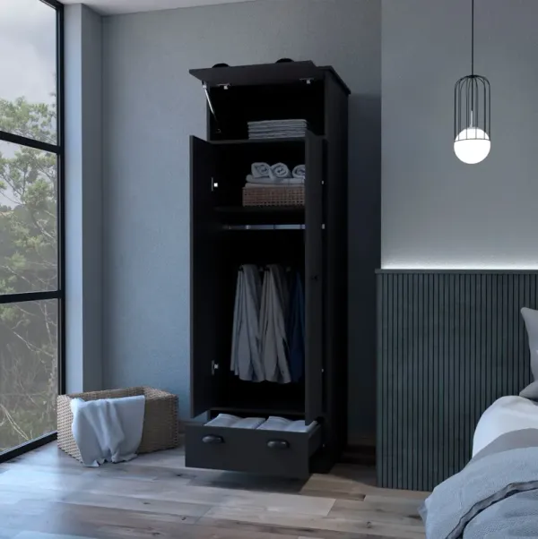 Streamdale Lakewood Double Door And 1-Drawer Armoire Black