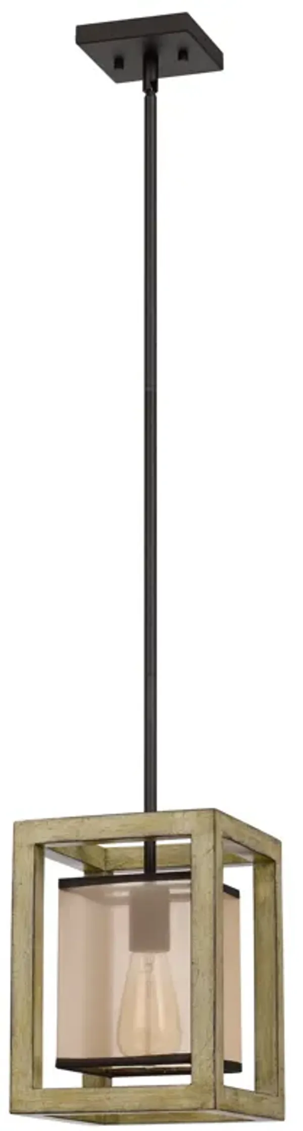 Acia 8 Inch Pendant Light, Rustic Brown Organza Shade, Wood, Metal - Benzara