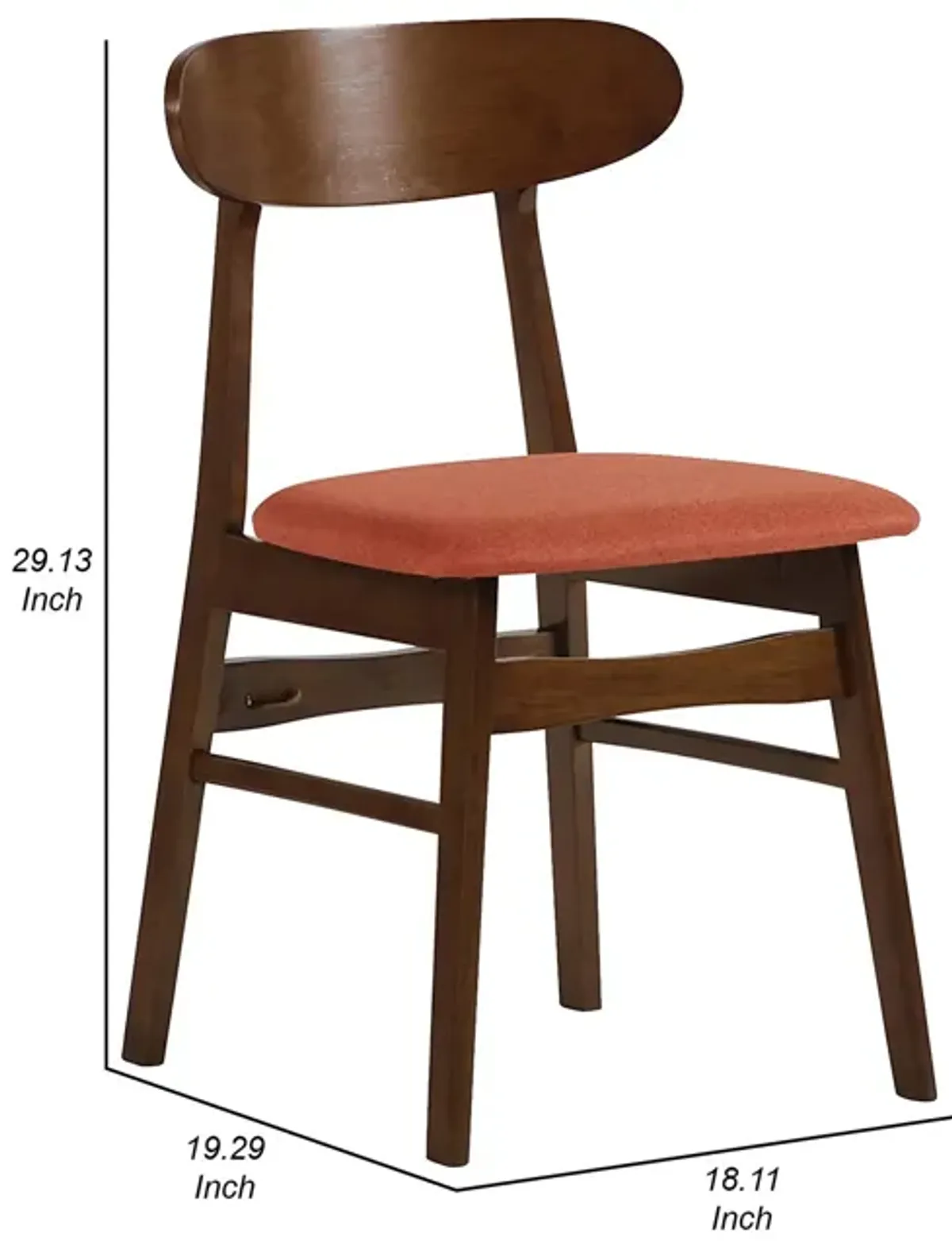 Bev 20 Inch Set of 2 Dining Chairs, Orange Cushions, Dark Brown Rubberwood - Benzara