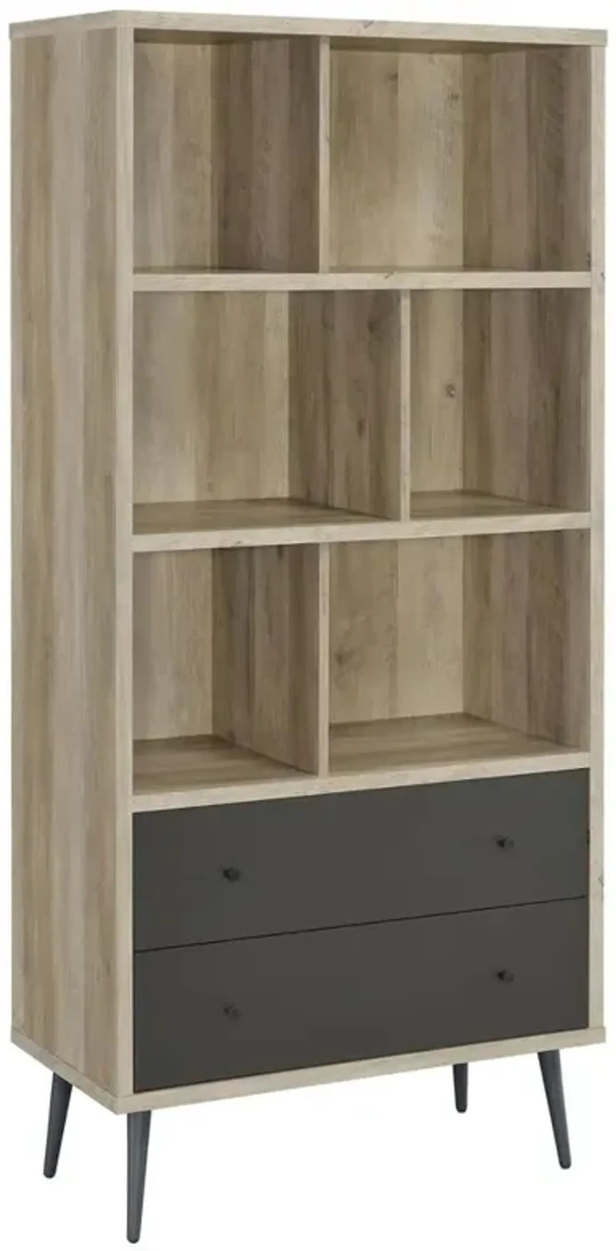 Maeve 3-shelf Engineered Wood Bookcase with Drawers Antique Pine and Grey