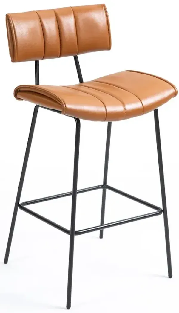Glamour Home Set of 2 Belita Brown Faux Leather Counter Stool with Black Metal Legs