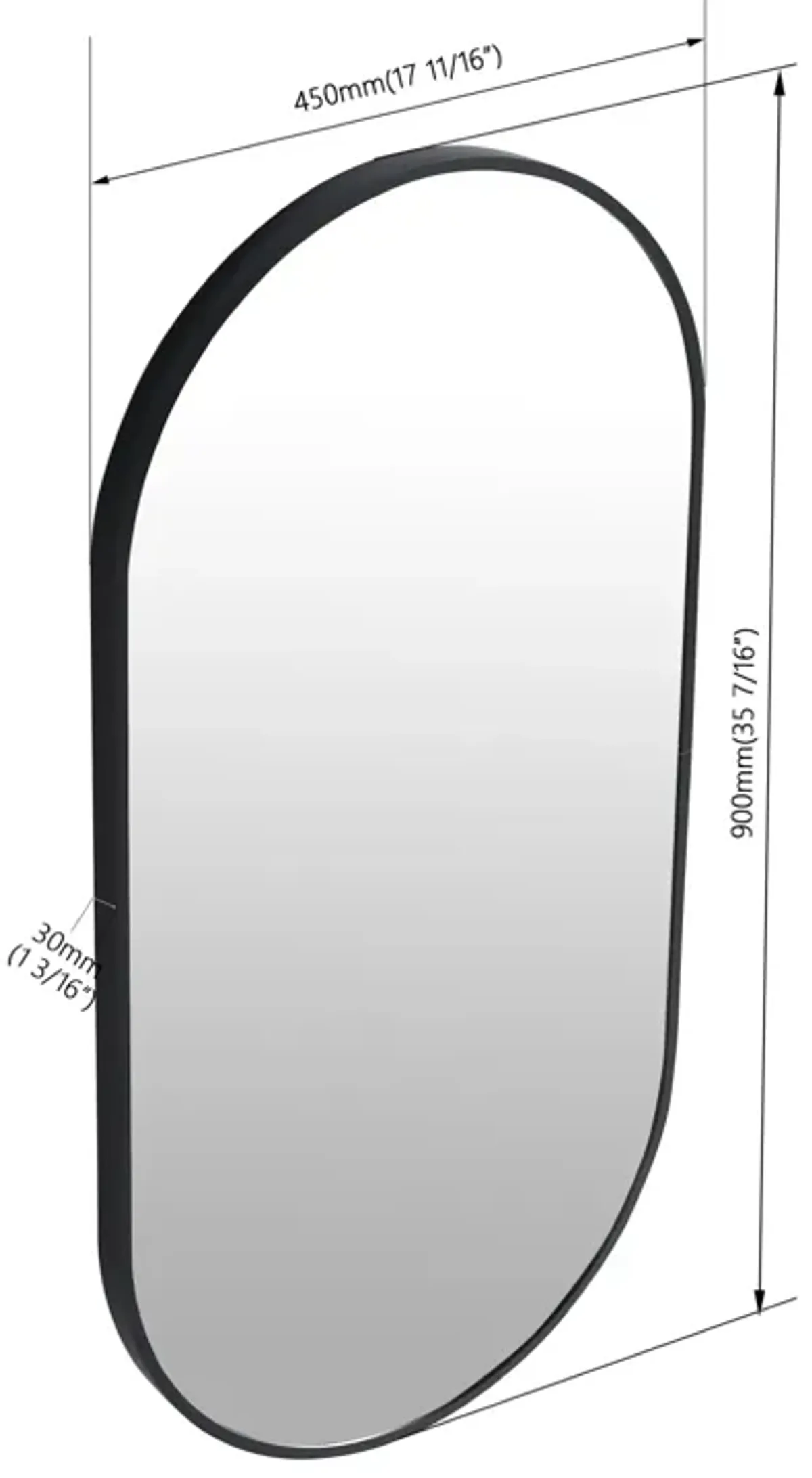 18 x 35 Inch Bathroom Mirror Black Aluminum Frame