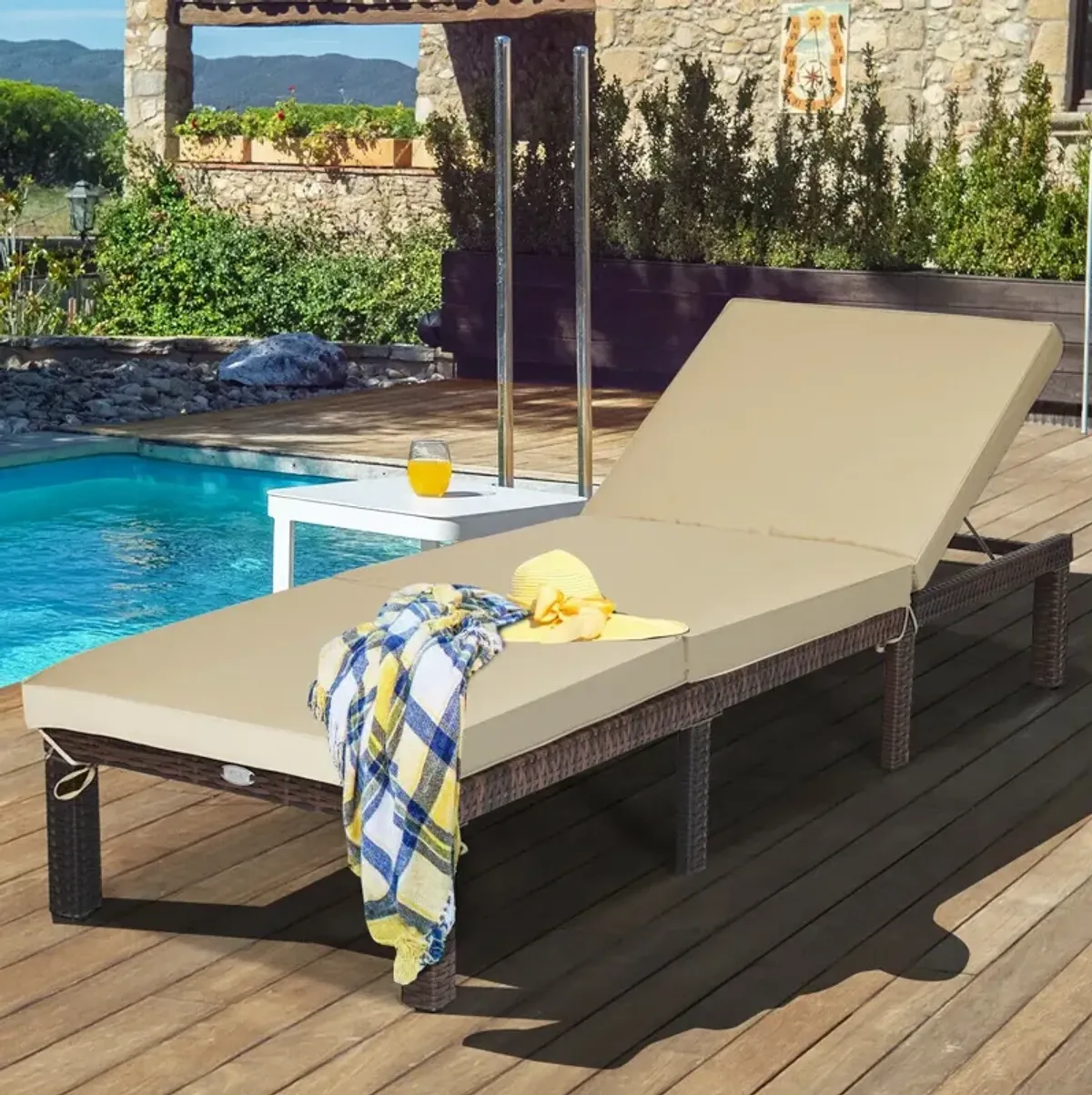 Outdoor Rattan Adjustable Cushioned Chaise