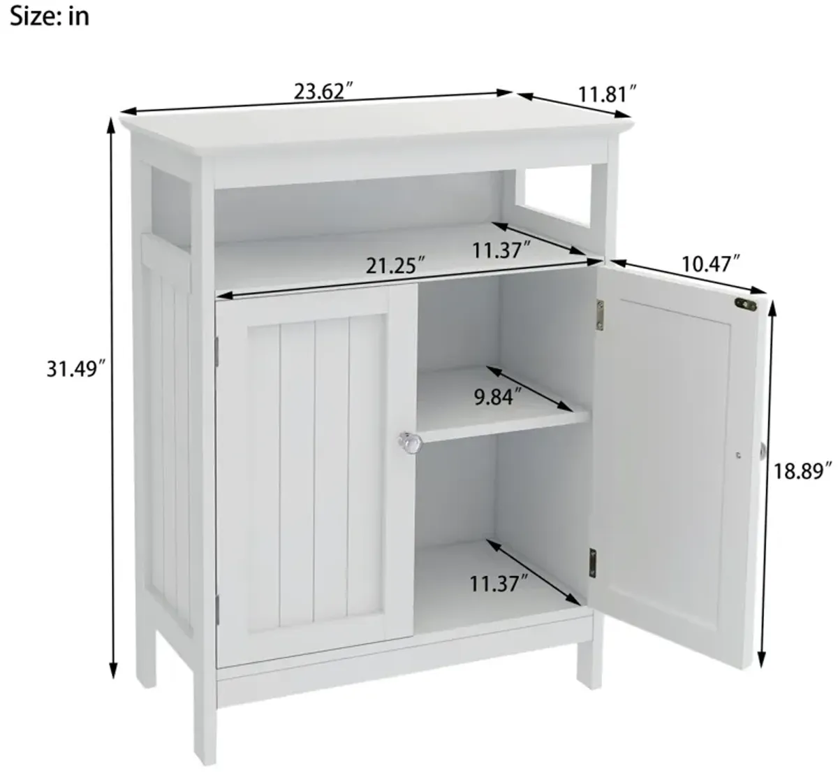 Bathroom standing storage with double shutter doors cabinet-White