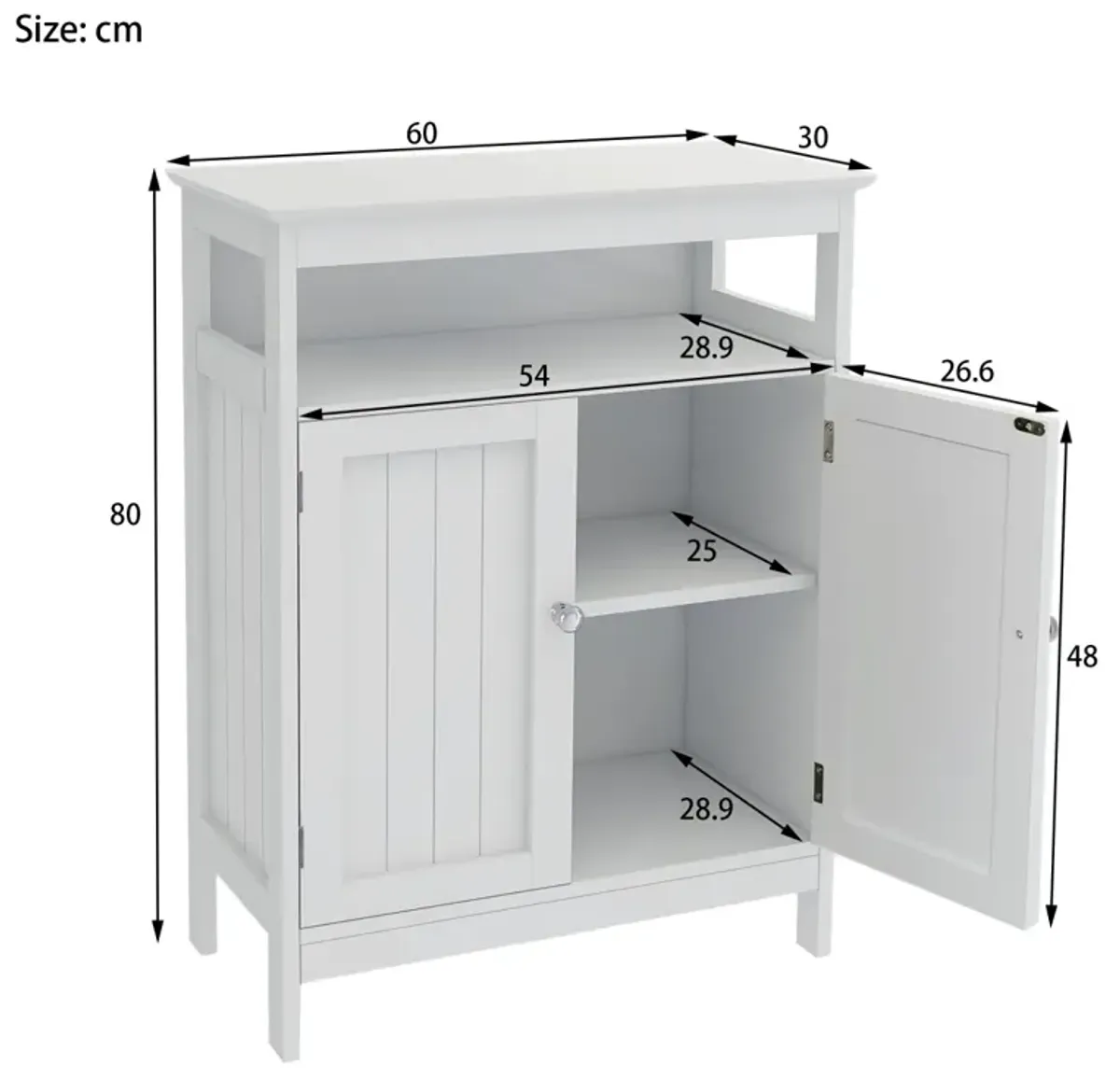 Bathroom standing storage with double shutter doors cabinet-White