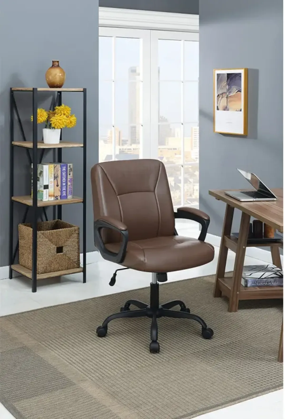 Relax Cushioned Office Chair 1 Piece Brown Color Upholstered Seat Back Adjustable Chair Comfort