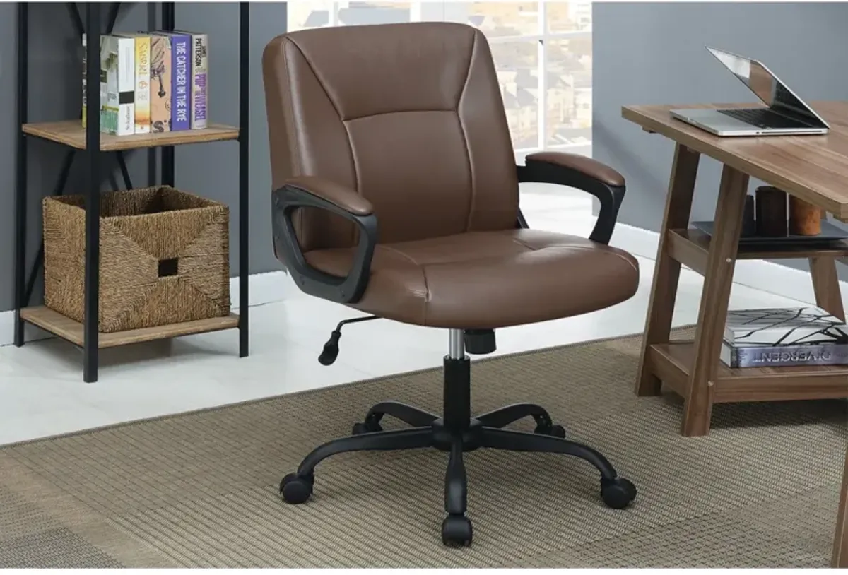 Relax Cushioned Office Chair 1 Piece Brown Color Upholstered Seat Back Adjustable Chair Comfort